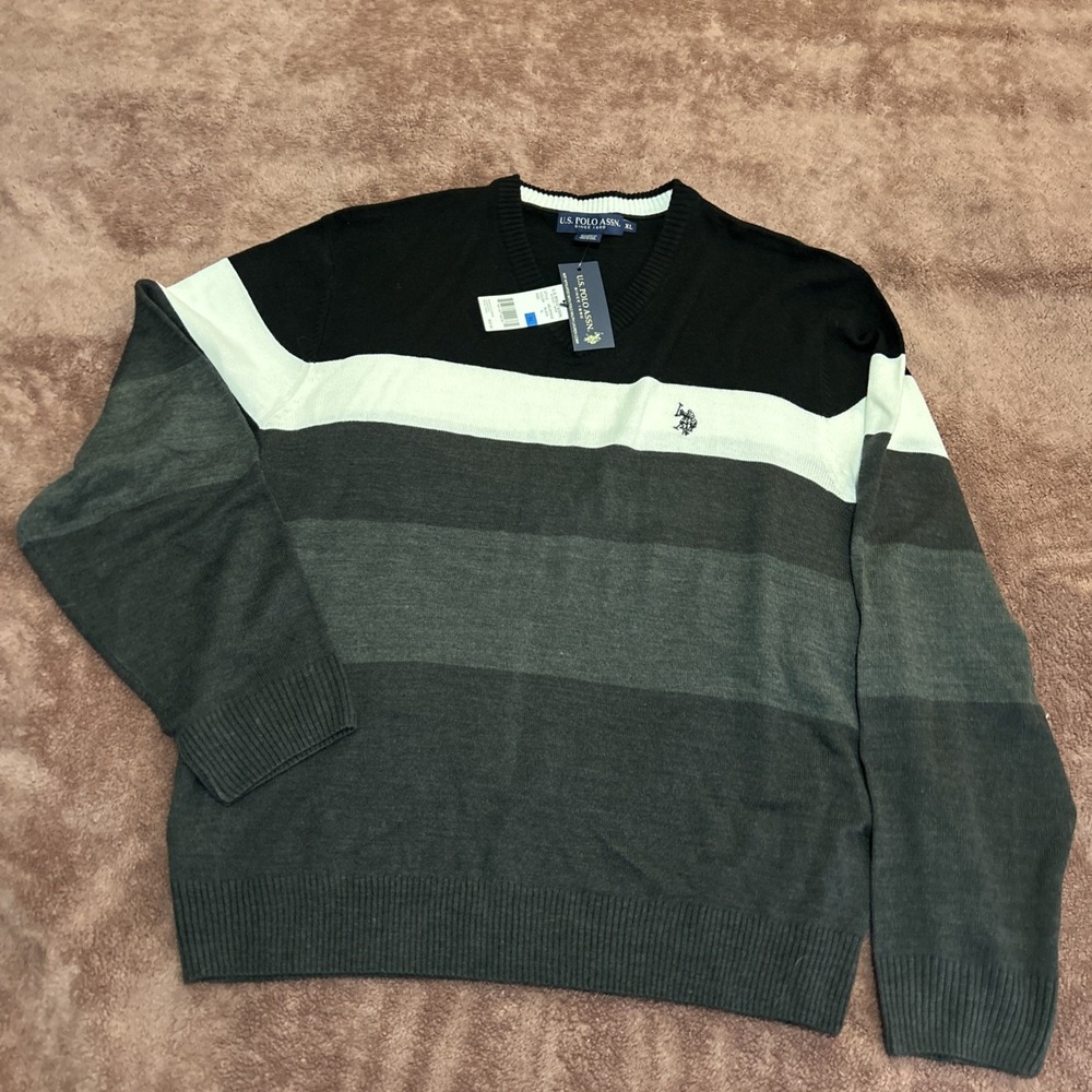 US Polo Assn. Men's Size XL Pullover Sweater V-neck  Acrylic Black Classic NWT